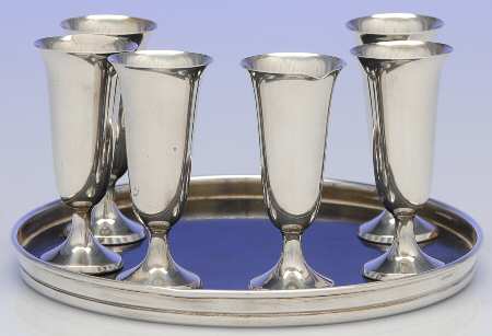 20 (Sterling, Hollowware) Cordial - Set of 6 with Round Tray
