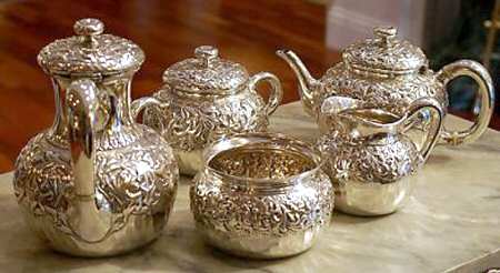 510W (Sterling, Hollowware) 5 Piece Tea Set (SCP, STP, SCR, SSU, SWB)