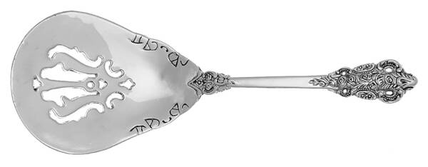 Antique Baroque (Silverplate) Solid Bon Bon Spoon with Pierced Bowl
