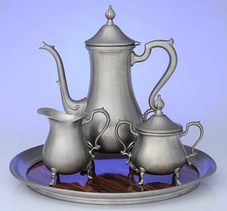 1136 (Pewter, Hollowware) 4 Piece Coffee Set (CP, CR, SU, HRT)