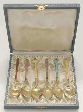 WTS49 (Sterling) Enameled Demitasse Spoon - Set of 6