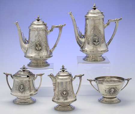 WHS45 (Sterling, Hollowware) 5 Piece Tea Set (SCP, STP, CRE, SSU, SWB)