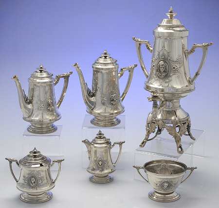 WHS45 (Sterling, Hollowware) 6 Piece Tea Set (SCP, STP, CRE, SSU, SWB, URN)