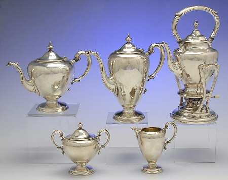 Windermere (Sterling, Hollowware) 5 Piece Tea Set (SCP, STP, SCR, SSU, SKES)