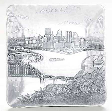 Pittsburgh Cityscape (Metal, Hollowware) 9" Square Tray