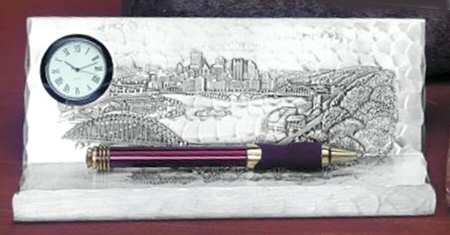 Pittsburgh Cityscape (Metal, Hollowware) Clock Pen Holder