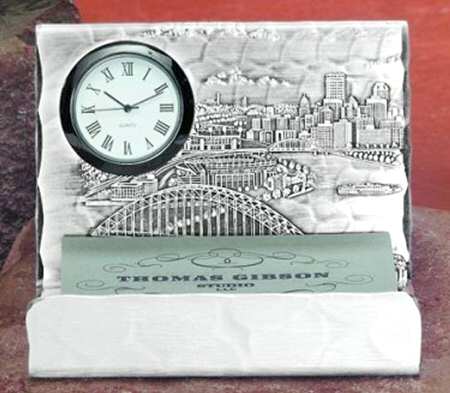 Pittsburgh Cityscape (Metal, Hollowware) Clock Calling Card Stand