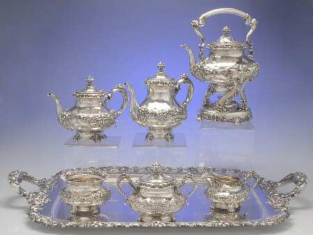 1171 (Sterling, Hollowware) 7 Piece Tea Set (SCP, STP, SCR, SSU, SWB, SKES & WTL)