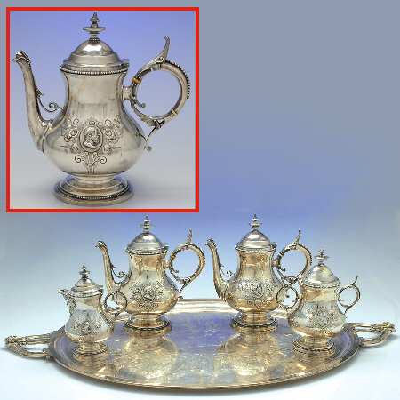 Medallion (Coin, Hollowware) 4 Piece Tea Set with Complimentary Tray by Wood & Hughes