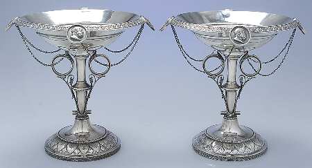 Medallion (Coin, Hollowware) Pair of Tall Compotes