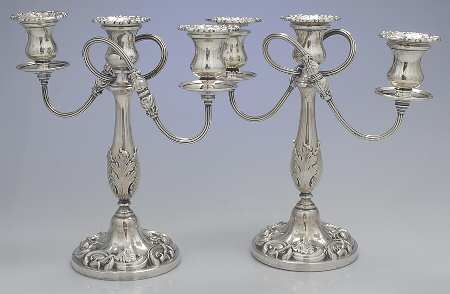 Silverplate Hollowware Pair of Weighted 3 Light Candelabra