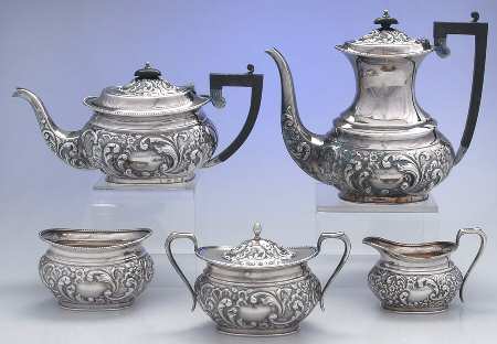 E1705 (Silverplate, Hollowware) 5-Piece Plated Tea Set (with Waste)