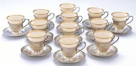 3210A (Sterling, Hollowware) Demi Cup and Saucer with Lenox Liner - Set of 12