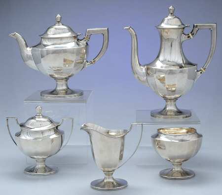 3065 (Sterling, Hollowware) 5 Piece Tea Set (SCP, STP, SCR, SSU, SWB)