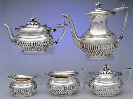 Ornate Georgian (Silverplate, Hollowware) 5-Piece Plated Tea Set (with Waste)
