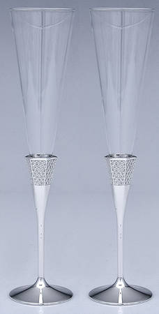 Lismore Diamond (Silverplate, Hollowware) Glass & Silver Champagne Flute (Set 2