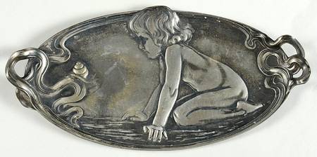 Art Nouveau Style (Silverplate, Hollowware) Sterling Card Tray