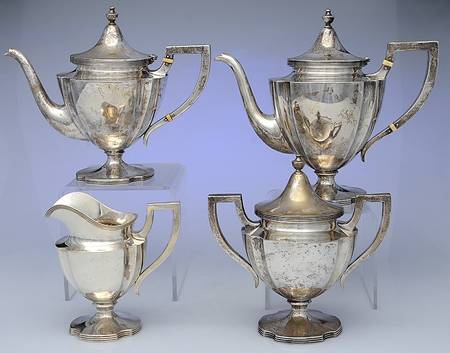 417 (Sterling, Hollowware) 4 Piece Tea Set (SCP, STP, SCR, SSU)