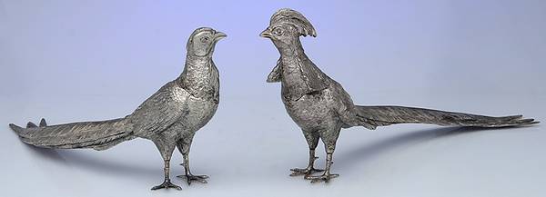 2276 (Silverplate, Hollowware) Large Pheasant Figurine-  Set of 2 by Weidlich Bros Mfg Co