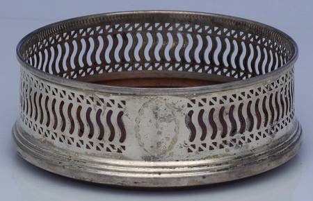 Sterling Hollowware Wine Bottle Coaster with Wood Cradle