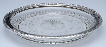 4088-3 (Sterling, Hollowware) 12" Round Crystal Tray with Sterling Rim
