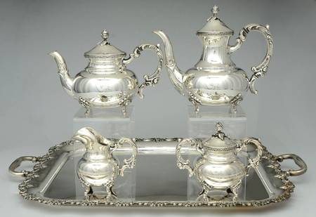 W9L1 (Sterling, Hollowware) 5 Piece Tea Set (SCP, STP, SCR, SSU, WT20C)