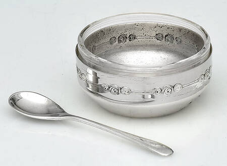 Roses-Roschen (Silverplate) Open Salt Master W/Crystal Liner & Spoon