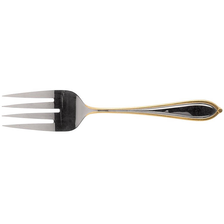 Ariana-Gold (Stainless, Gold Accent) Medium Solid Cold Meat Serving Fork