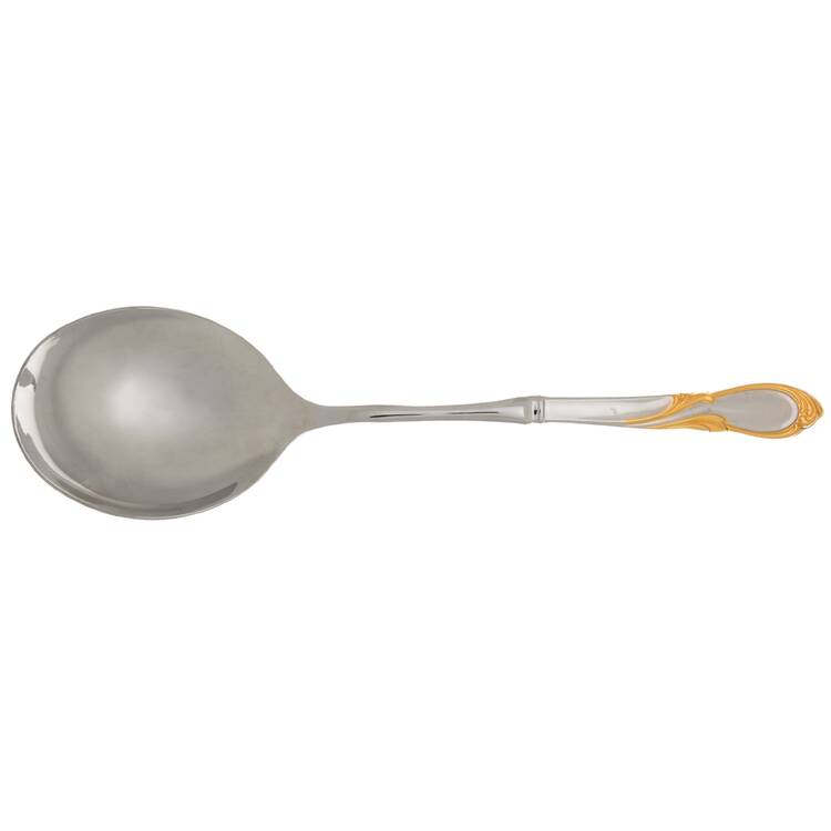 Cache (Stainless-Gold Accent) Casserole Spoon with Smooth Stainless Bowl HC