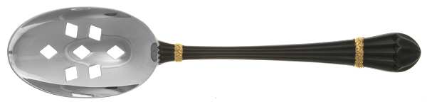 Carouselle-Black (Stainless, Gold Accent) Pierced Tablespoon (Serving Spoon)