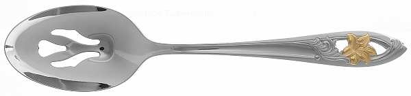 Essence (Stainless, Gold Accent) Pierced Tablespoon (Serving Spoon)
