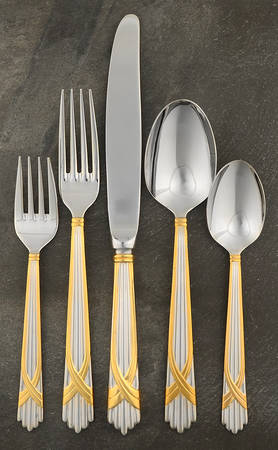 Fortuny (Stainless-Gold Accent) 5 Piece Place Setting