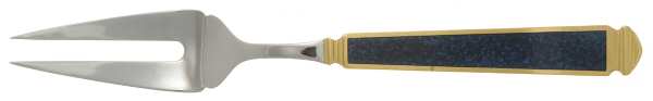 Krystallos-Blue (Stainless, Gold Accent) Large Solid Cold Meat Serving Fork