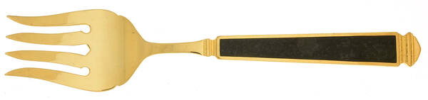 Krystallos-Black (Stainless, Gold Accent) Solid Serving Fork