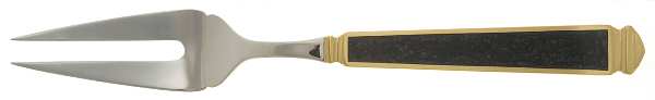 Krystallos-Black (Stainless, Gold Accent) Large Solid Cold Meat Serving Fork