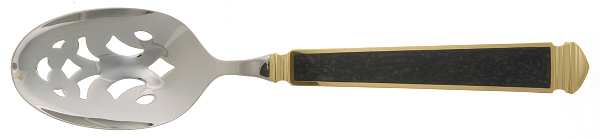 Krystallos-Black (Stainless, Gold Accent) Pierced Tablespoon (Serving Spoon)