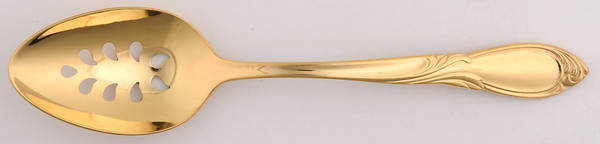 Krystallos-Cobalt Blue (Gold Electroplate) Pierced Tablespoon (Serving Spoon)