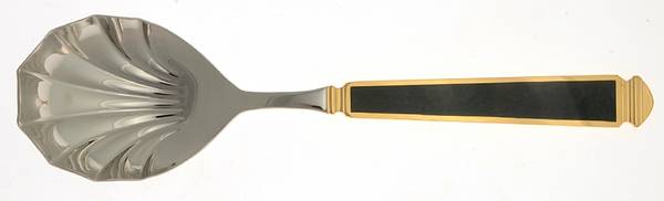 Krystallos-Malachite (Stainless, Gold Accent) Solid Serving Spoon