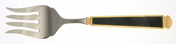 Krystallos-Malachite (Stainless, Gold Accent) Large Solid Cold Meat Serving Fork