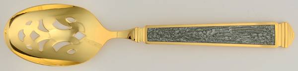 Krystallos-Slate Blue (Gold Electroplate) Pierced Tablespoon (Serving Spoon)