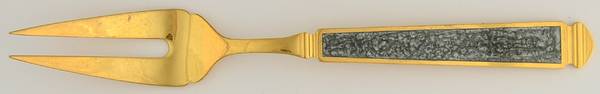 Krystallos-Slate Blue (Gold Electroplate) Large Solid Cold Meat Serving Fork