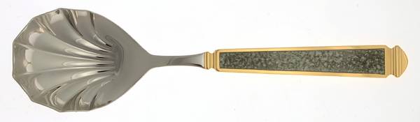Krystallos-Slate Blue (Stainless, Gold Accent) Solid Serving Spoon
