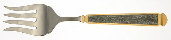 Krystallos-Slate Blue (Stainless, Gold Accent) Solid Serving Fork