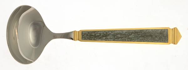 Krystallos-Slate Blue (Stainless, Gold Accent) Solid Gravy Ladle
