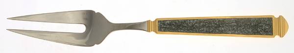 Krystallos-Slate Blue (Stainless, Gold Accent) Large Solid Cold Meat Serving Fork