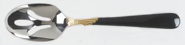 Lindi (Stainless-Black Handle-Gold Accent) Pierced Tablespoon (Serving Spoon)