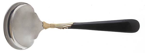 Lindi (Stainless-Black Handle-Gold Accent) Solid Gravy Ladle