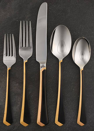 Ramona (Stainless-Black Handle-Gold Accent) 5 Piece Place Setting