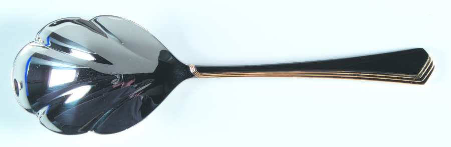 Ramona (Stainless-Black Handle-Gold Accent) Solid Serving Spoon