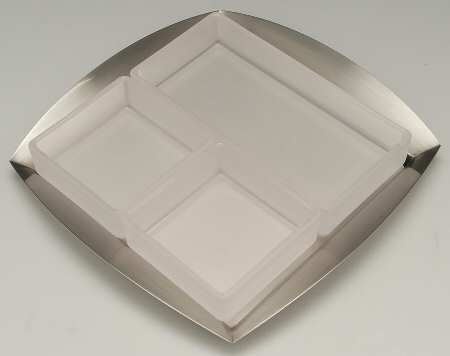 Signature (Stainless, Hollowware) Snack Tray with 3 Glass Inserts